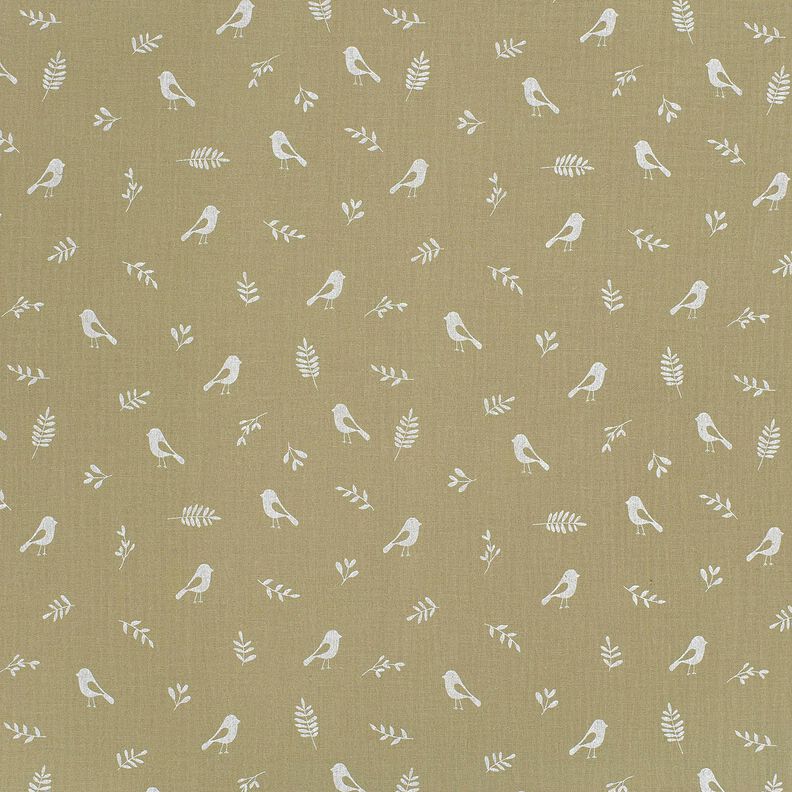 Double Gauze/Muslin Branches and birds – light khaki/white,  image number 1