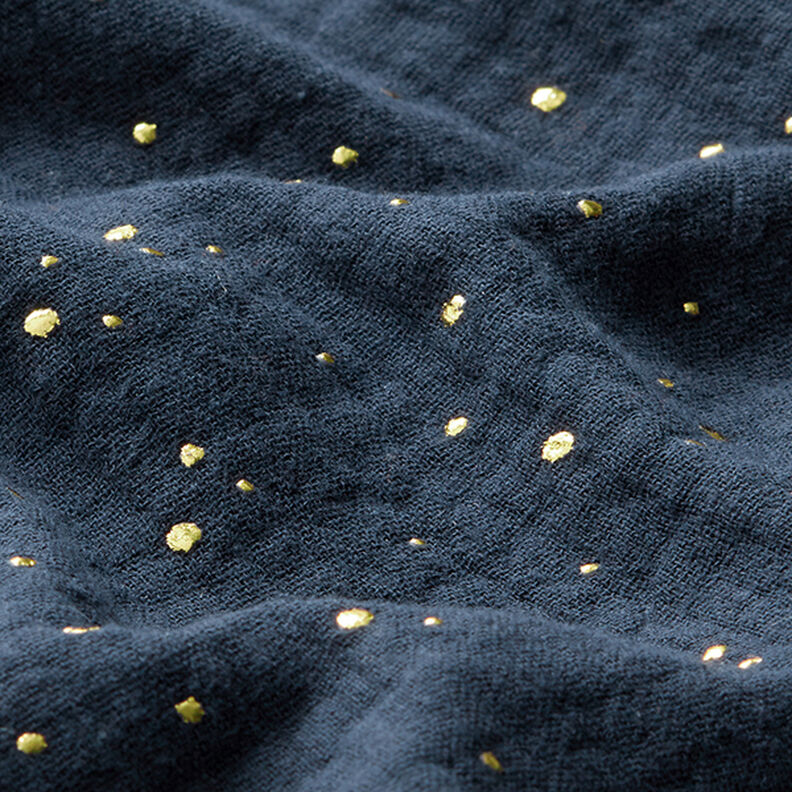 Scattered Gold Polka Dots Cotton Muslin – navy blue/gold,  image number 2