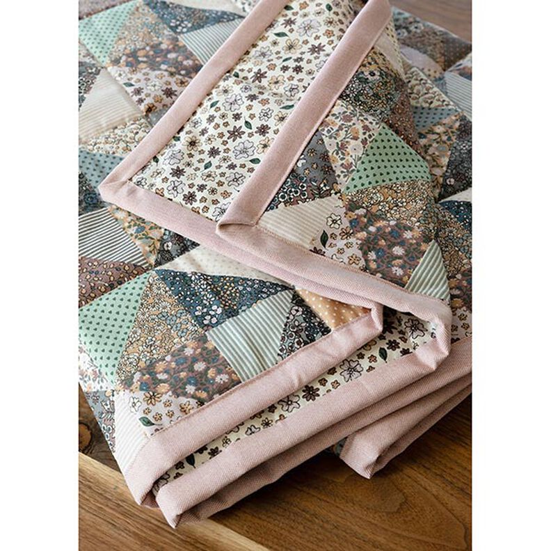 Decor Fabric Half Panama Quilted-Look Flowers – pastel mauve/offwhite,  image number 6