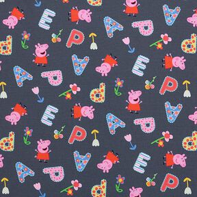 Cotton Jersey Licensed Fabric Peppa Pig Letters and Flowers | ABC Ltd. – grey, 