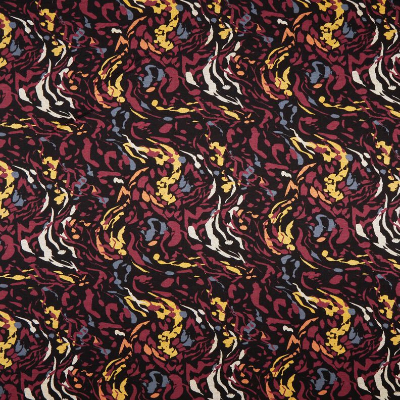 Viscose Jersey abstract splashes of colour – black/burgundy,  image number 1