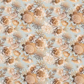 viscose fabric birds and wild roses – dove blue/caramel, 