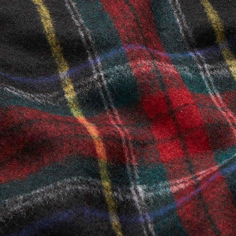 tartan new wool blend coat fabric – black/red,  image number 2