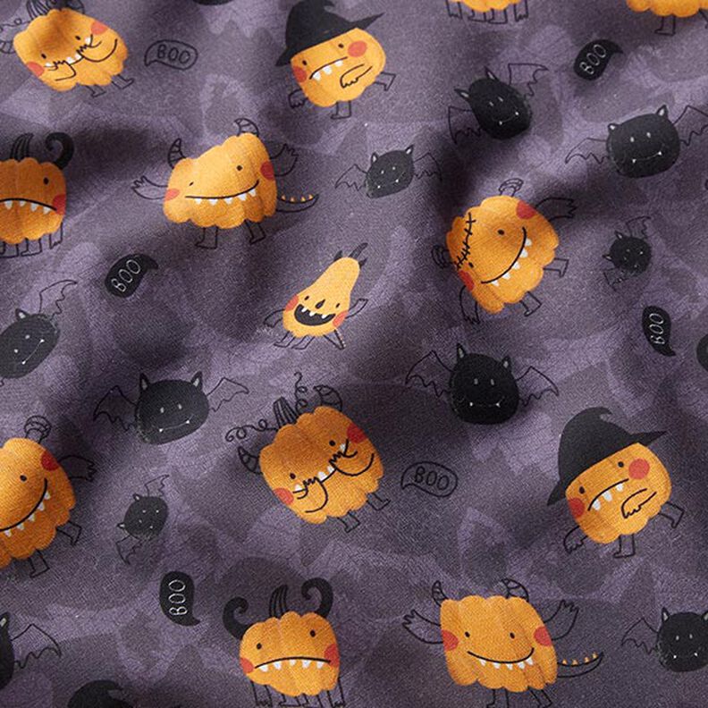 Cotton Poplin Scary Pumpkins – aubergine/orange,  image number 2