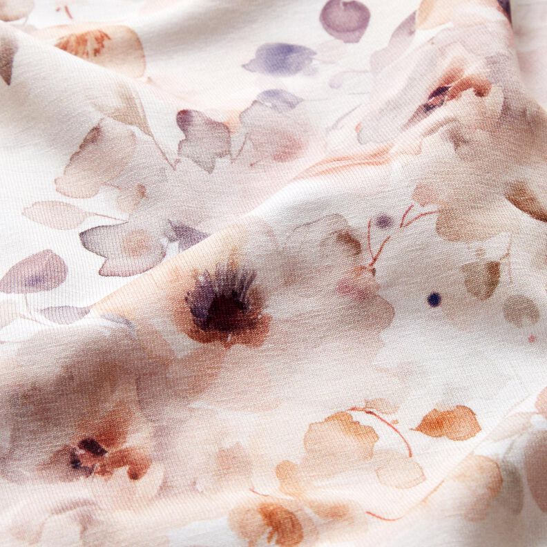 GOTS Cotton Jersey Watercolour wild roses digital print – white/light dusky pink,  image number 2