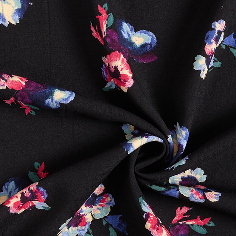 Flower painting viscose fabric – black,  image number 3