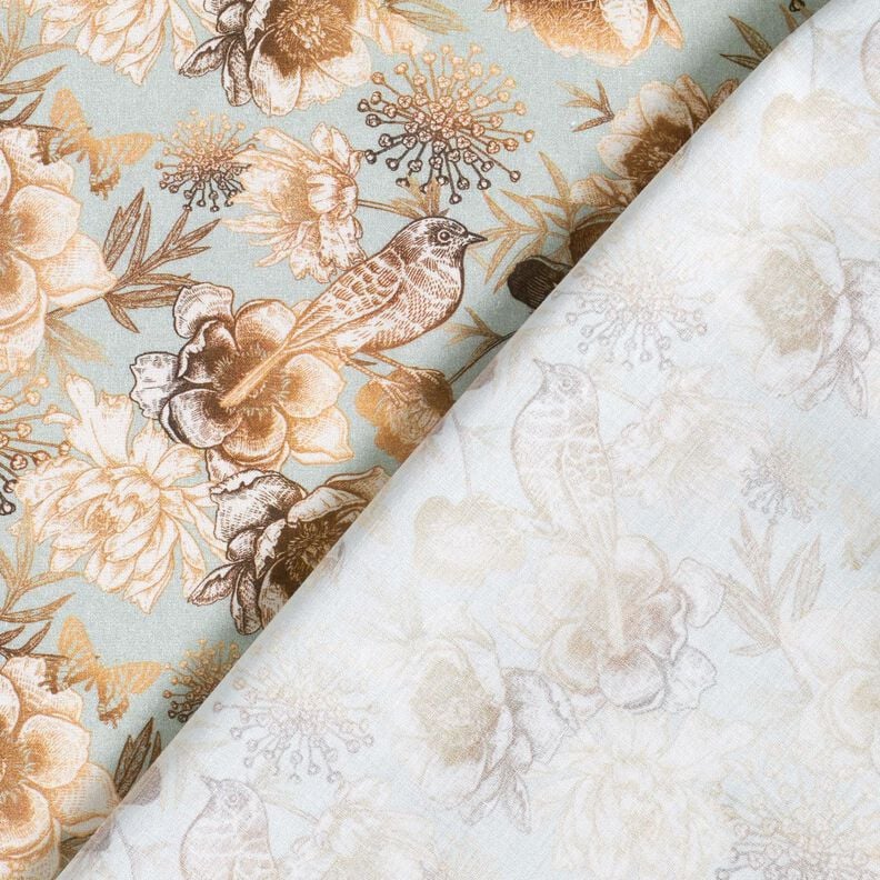 viscose fabric birds and wild roses – dove blue/caramel,  image number 4