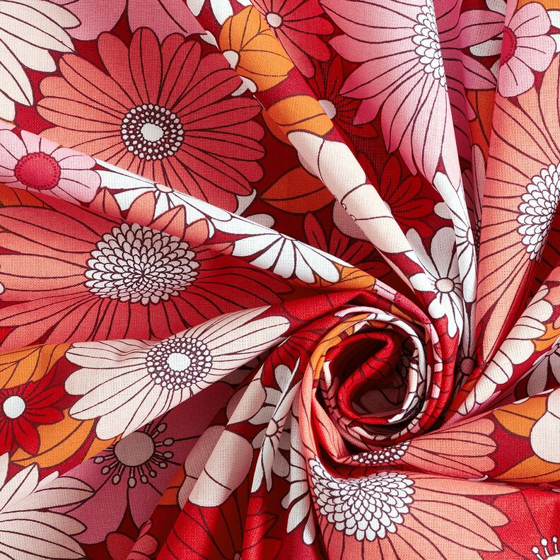 Cotton Cretonne large retro flowers – dark red/pink,  image number 3