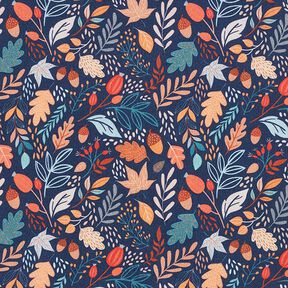 Decor Fabric Half Panama Autumn leaves – navy blue, 