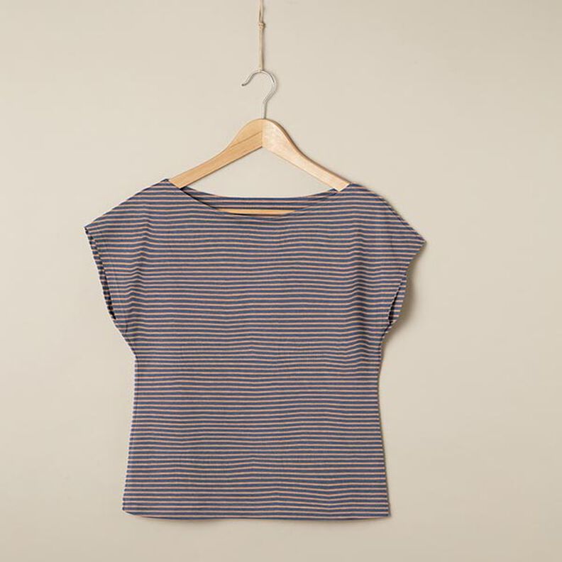 Narrow Stripes Cotton Jersey – copper/denim blue,  image number 7