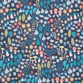 Brushed Sweatshirt Fabric Woodland Plants Digital Print – navy blue, 