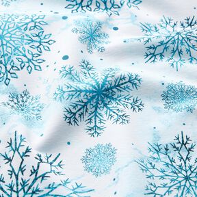 French terry Christmas snow crystals | Glitzerpüppi – sky blue/light petrol, 