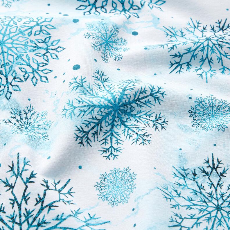 French terry Christmas snow crystals | Glitzerpüppi – sky blue/light petrol,  image number 2