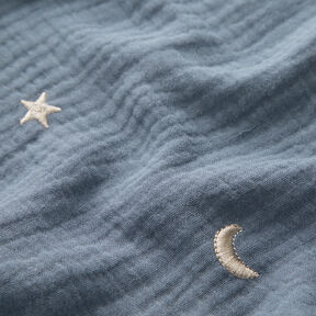 Double Gauze/Muslin Embroidered stars – blue grey, 