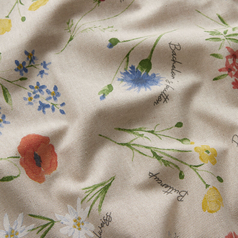 Decor Fabric Half Panama Alpine flowers – natural/blue,  image number 2