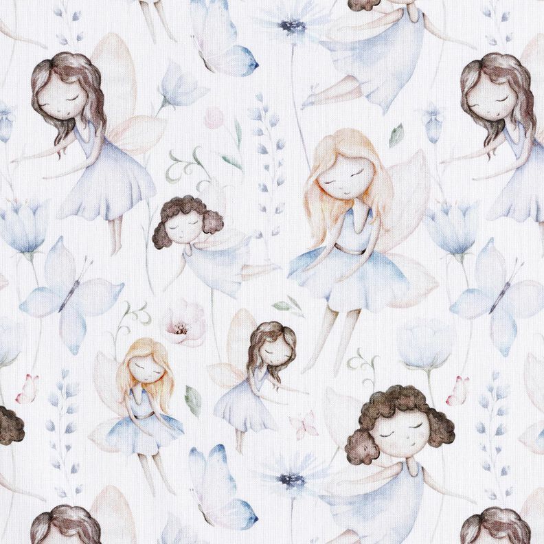 Cotton Poplin Flower fairies Digital Print – white,  image number 1