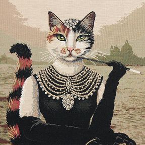 Panel Tapestry Fabric elegant cat – dark beige/black, 