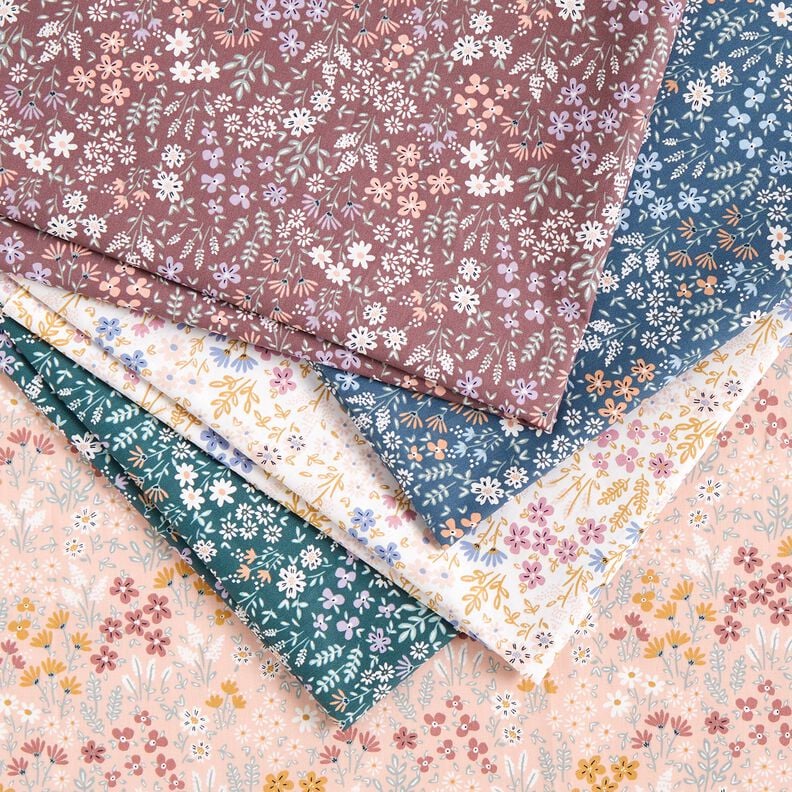 Coated Cotton colourful floral meadow – white/pastel violet,  image number 6