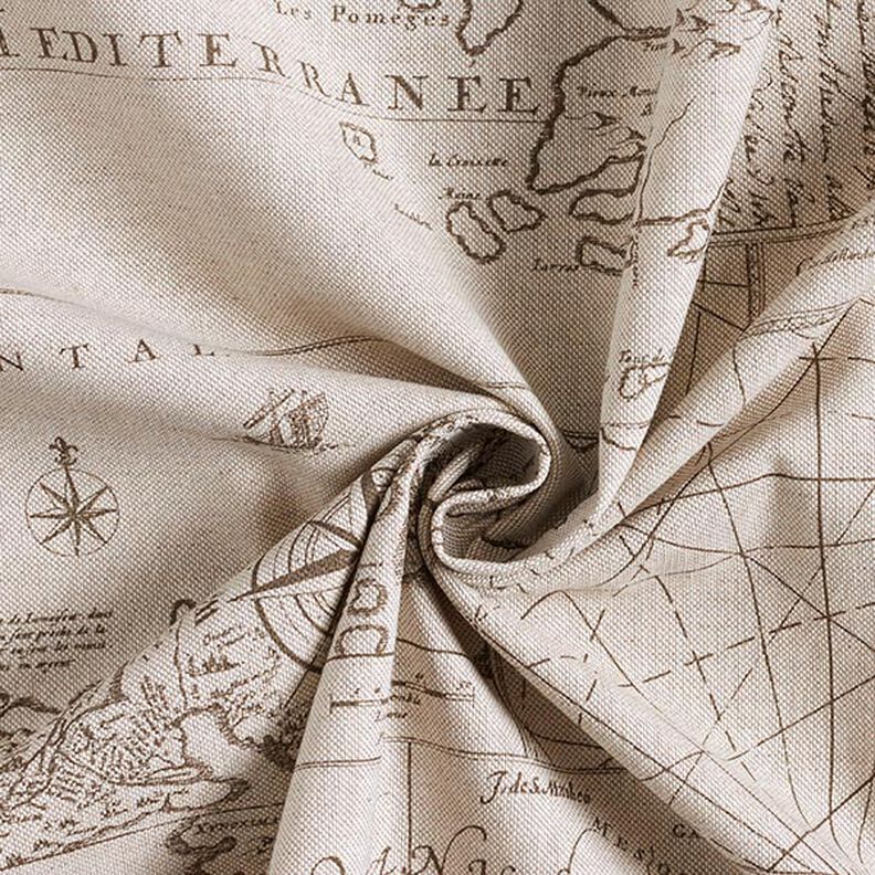 Decor Fabric Half Panama nautical chart – natural,  image number 3
