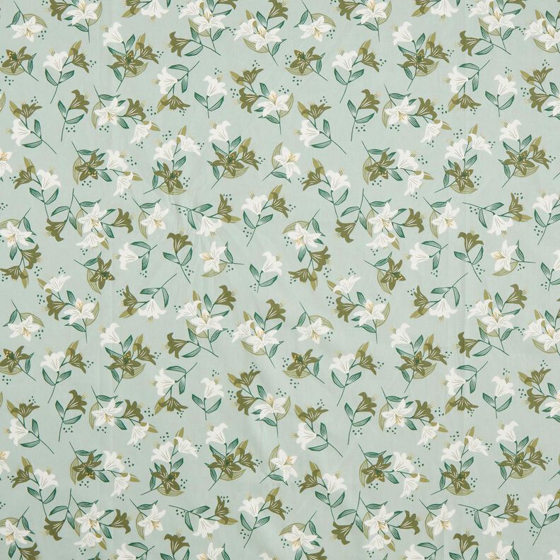 Cotton Poplin Lilies – pale mint/light khaki,  image number 1