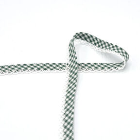 Bias binding Vichy check with crochet border [20 mm] – dark green, 