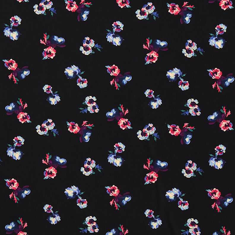 Flower painting viscose fabric – black,  image number 1