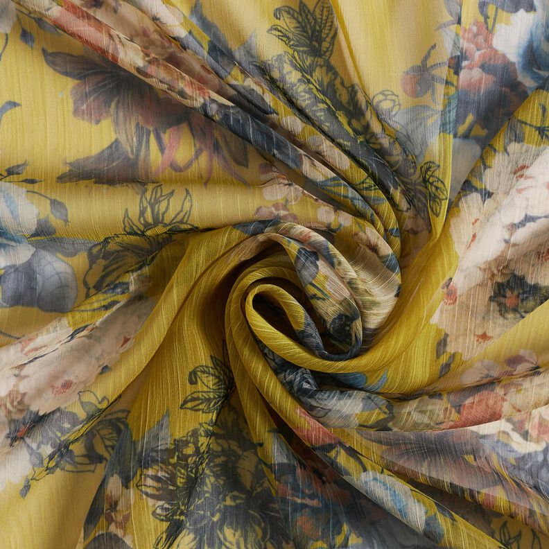 Chiffon Plisée Floral Painting – yellow olive,  image number 3