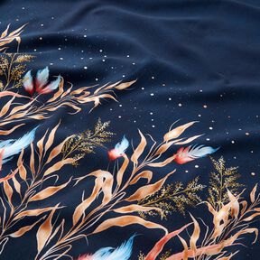 French Terry Border fabric dried flowers and feathers | Glitzerpüppi – midnight blue/cinnamon, 