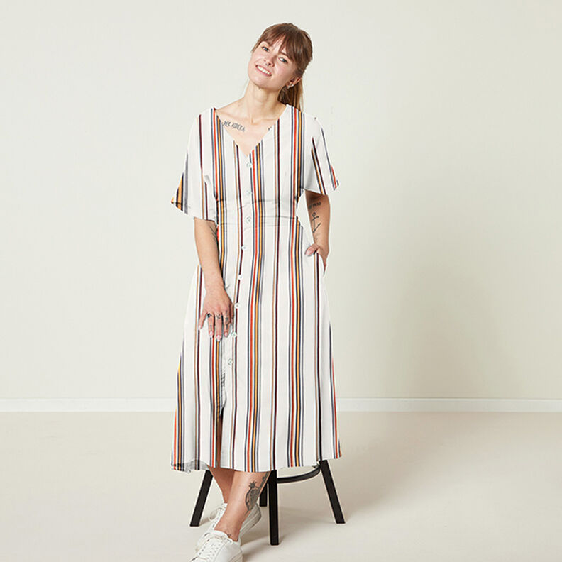 Vertical stripes viscose crepe – white,  image number 5