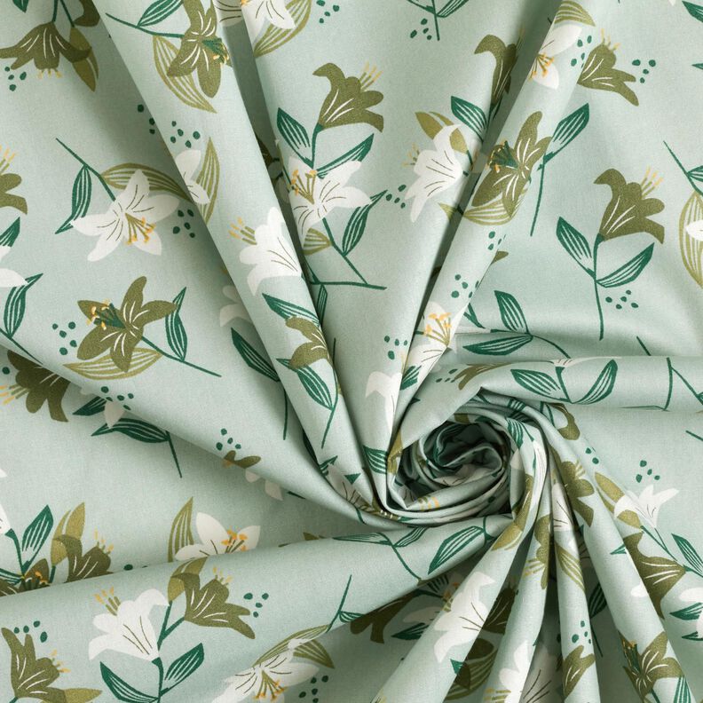 Cotton Poplin Lilies – pale mint/light khaki,  image number 3