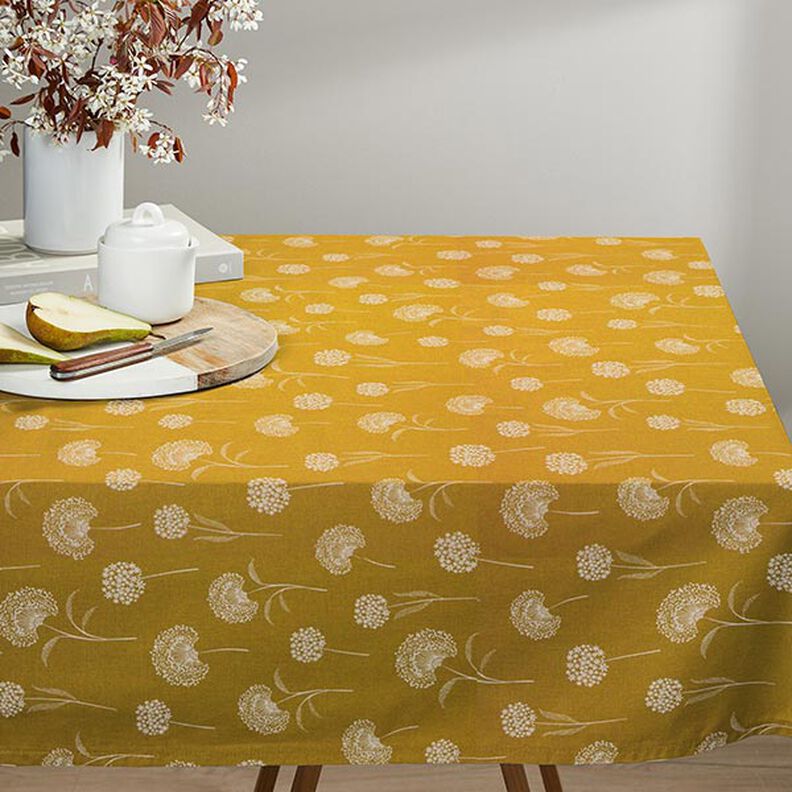 Decor Fabric Half Panama dandelions – natural/curry yellow,  image number 10