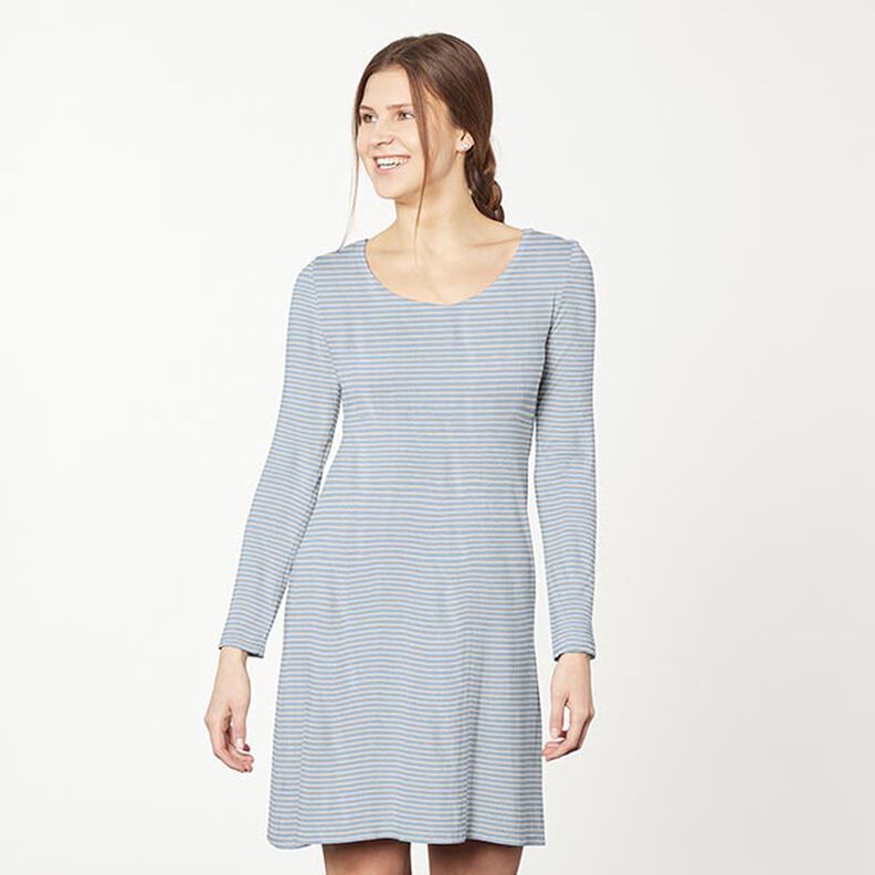 Narrow Stripes Cotton Jersey – cashew/light blue,  image number 8