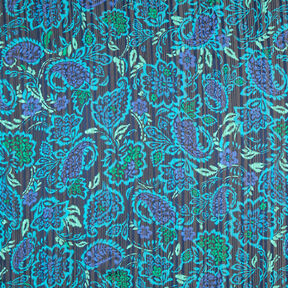 Chiffon Satin Glitter Stripes Paisley Flowers – turquoise/black, 