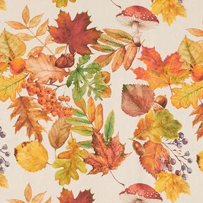 Decorative fabric, half Panama autumn leaves, recycled – natural, 