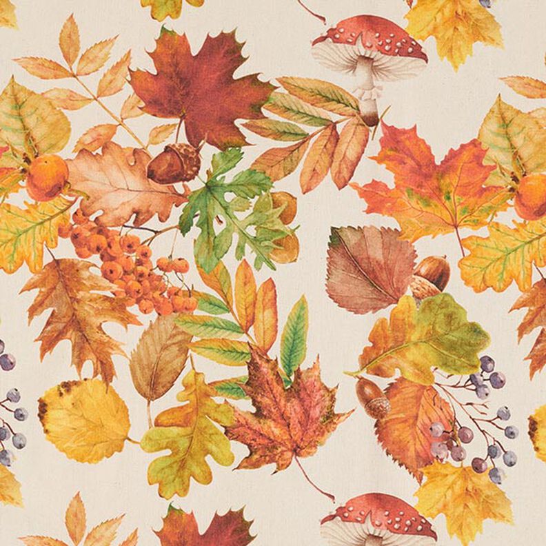 Decorative fabric, half Panama autumn leaves, recycled – natural,  image number 1