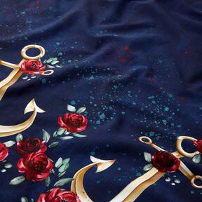 Cotton Jersey Anchors and roses | Glitzerpüppi – midnight blue/antique gold, 