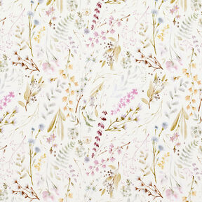 Delicate flowers & leaves viscose jersey – ivory, 