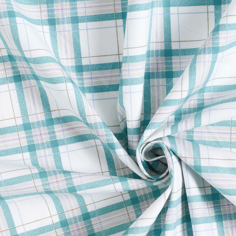 Tartan check cotton fabric – white/turquoise,  image number 3