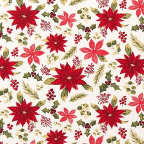 Decor Fabric Canvas Poinsettia Flowers – offwhite/carmine, 