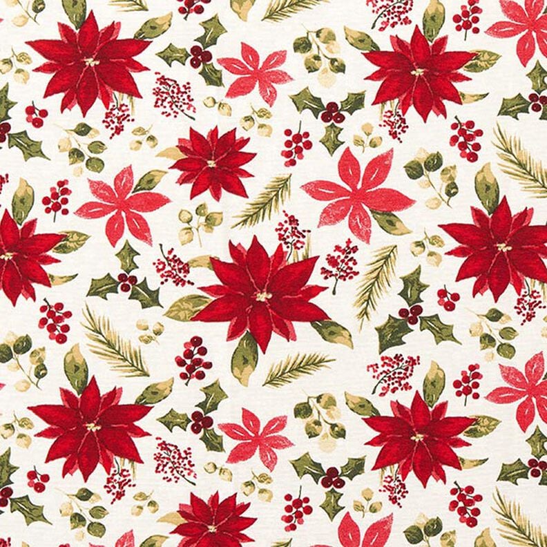 Decor Fabric Canvas Poinsettia Flowers – offwhite/carmine,  image number 1