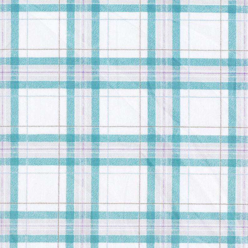 Tartan check cotton fabric – white/turquoise,  image number 1