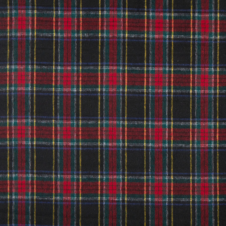 tartan new wool blend coat fabric – black/red,  image number 1