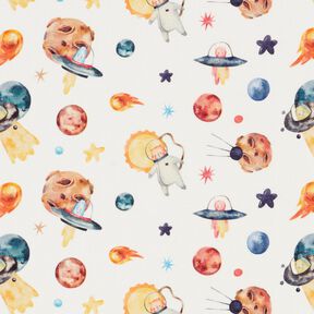 French Terry cats and aliens in space Digital Print – ivory, 