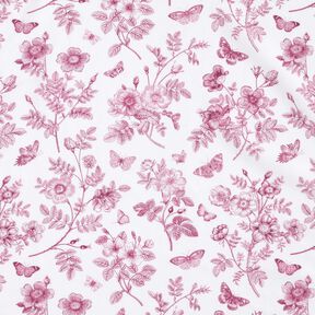 viscose fabric flowers and butterflies – white/grape, 