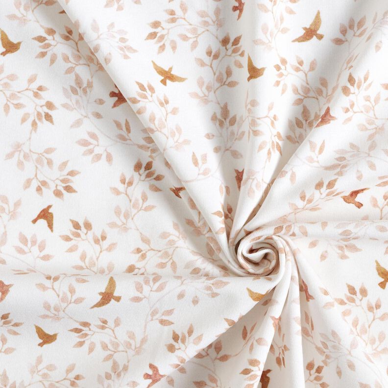 GOTS Cotton Jersey Branches & Birds Digital Print – white/copper,  image number 3