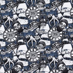 Cotton Jersey nautical tattoo motifs Digital Print – denim blue, 