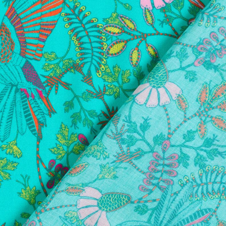 Viscose voile colourful branches – aqua blue/purple,  image number 4