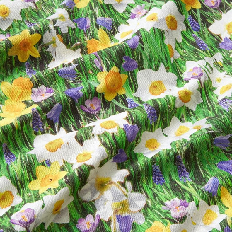 Decor Fabric Half Panama bluebells – sunglow/grass green,  image number 2