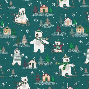 Cotton Jersey Polar bears do winter sports – blue spruce, 