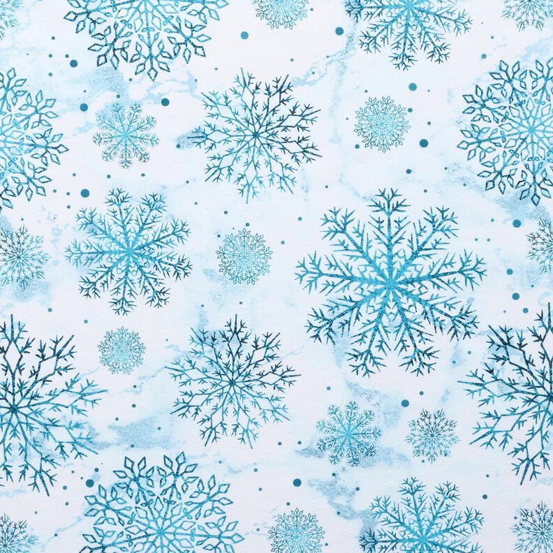 French terry Christmas snow crystals | Glitzerpüppi – sky blue/light petrol,  image number 1